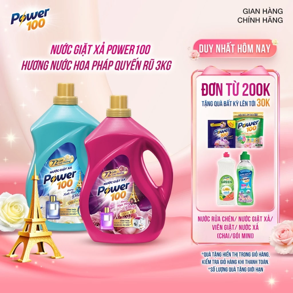 Nước Giặt Xả Power100 Hương Nước Hoa Pháp 3KG
