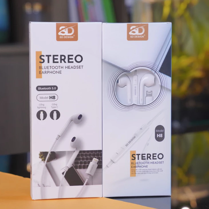 Tai nghe dây SD DESIGN H8 jack cắm TYPE-C và jack cắm Lining ( Lining Kết nối bluetooth mới dùng được) có mic đàm thoại