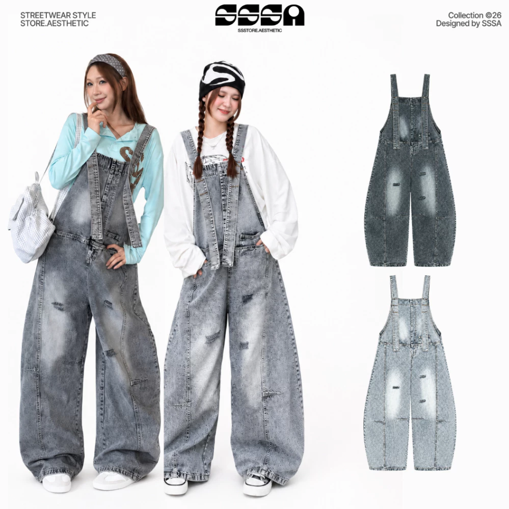 Quần Yếm Jeans Rách V3 SSS.A Ống Cong Form Unisex Cá Tính Che Khuyết Điểm Tốt SSSTORE.Aesthetic