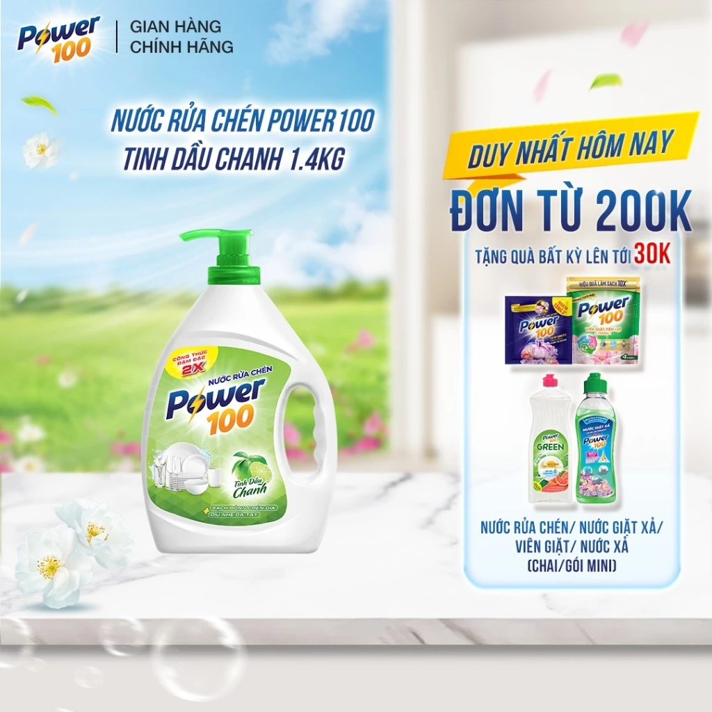 Nước rửa chén POWER100 Tinh dầu chanh 1.4kg