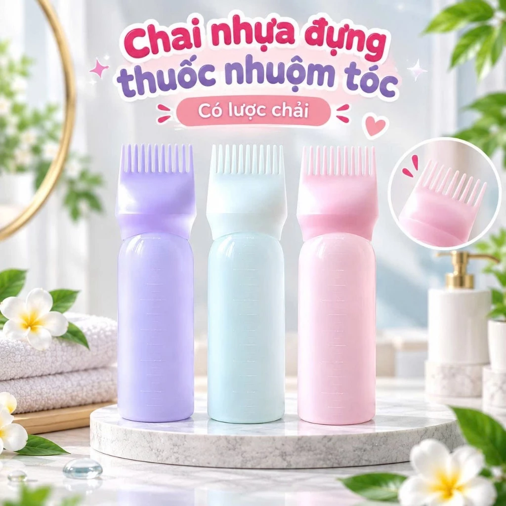 Chai nhựa đựng thuốc nhuộm tóc có lược chải 120ml tiện lợi