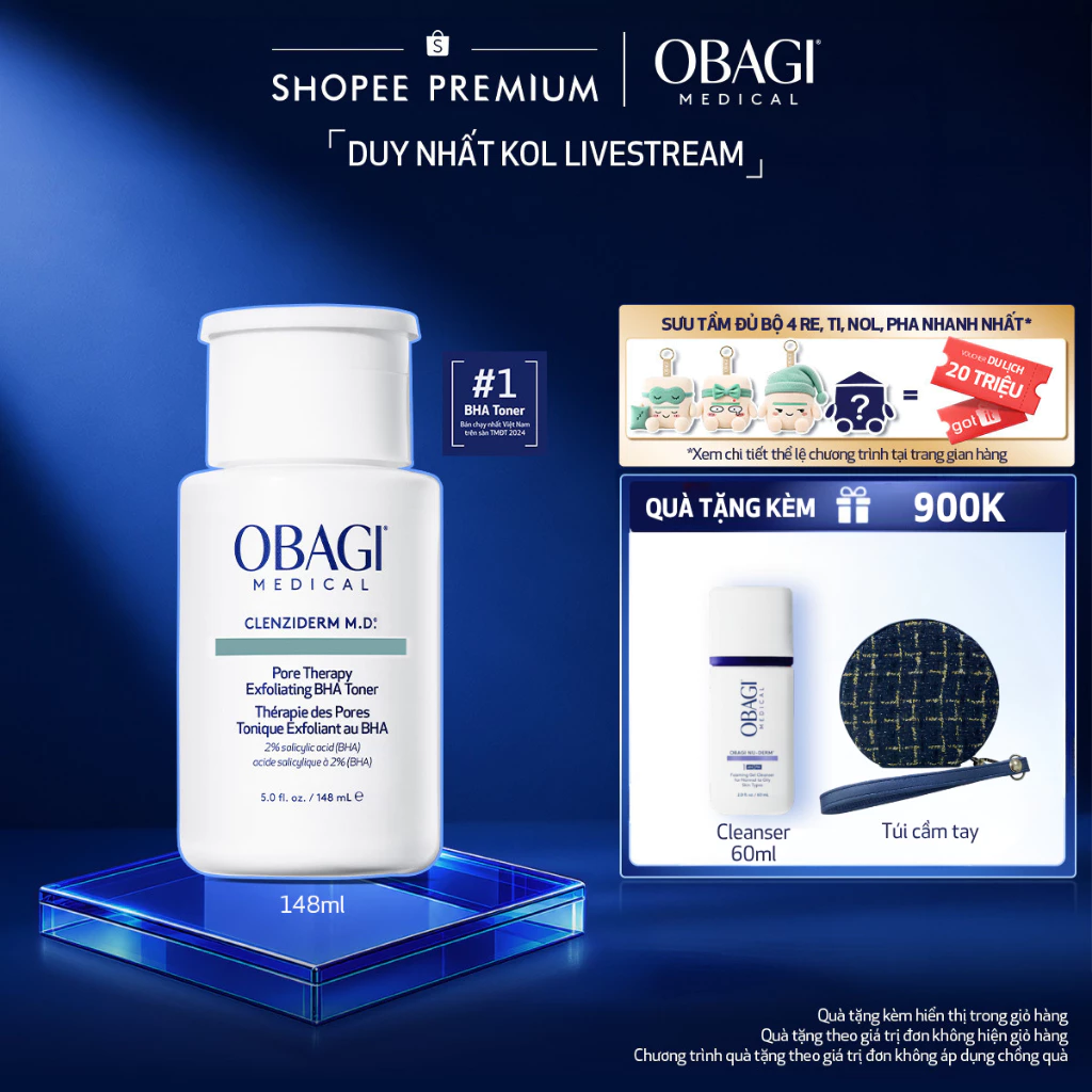 [Obagi x KOL] [Phiên Bản Mới] Toner BHA giảm mụn Obagi Medical Clenziderm M.D. Pore Therapy Exfoliating BHA 148ml
