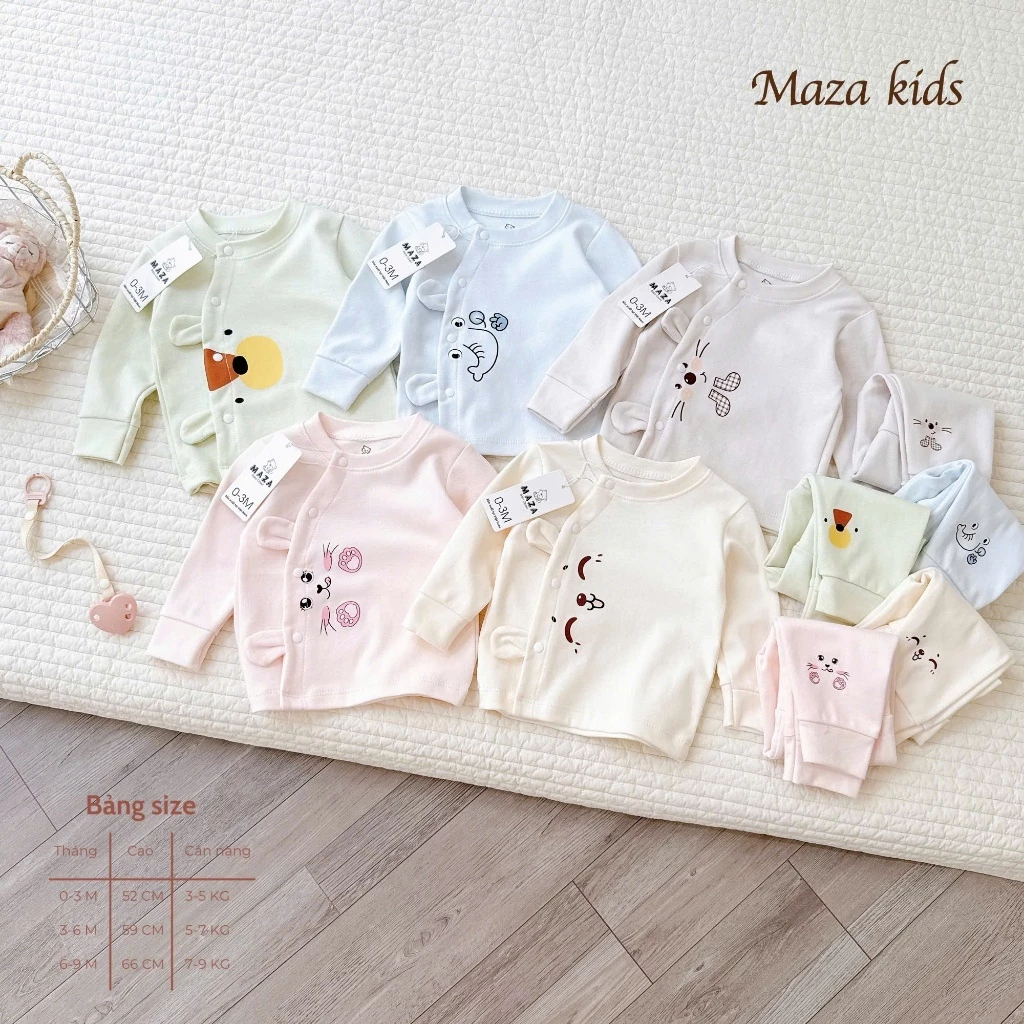 BD23. Bộ Sơ Sinh THU ĐÔNG CẠP CAO Cho Bé 3-9kg - Vải Nỉ Cotton Không Quá Dày, Co Giãn, Thấm Hút Mồ Hôi