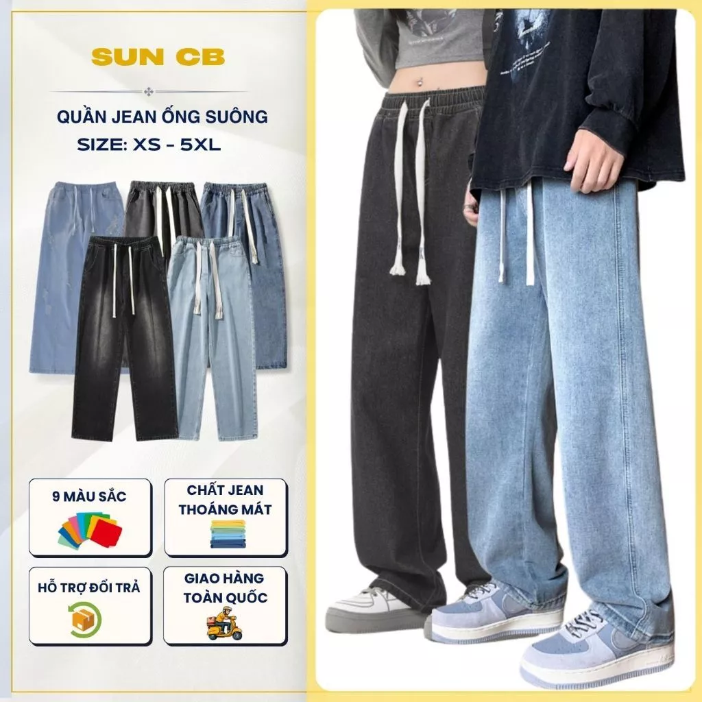 Quần jean nam ống rộng nam nữ cạp chun Unisex SUN.CB 09 quần jean nam ống suông cạp chun thời trang