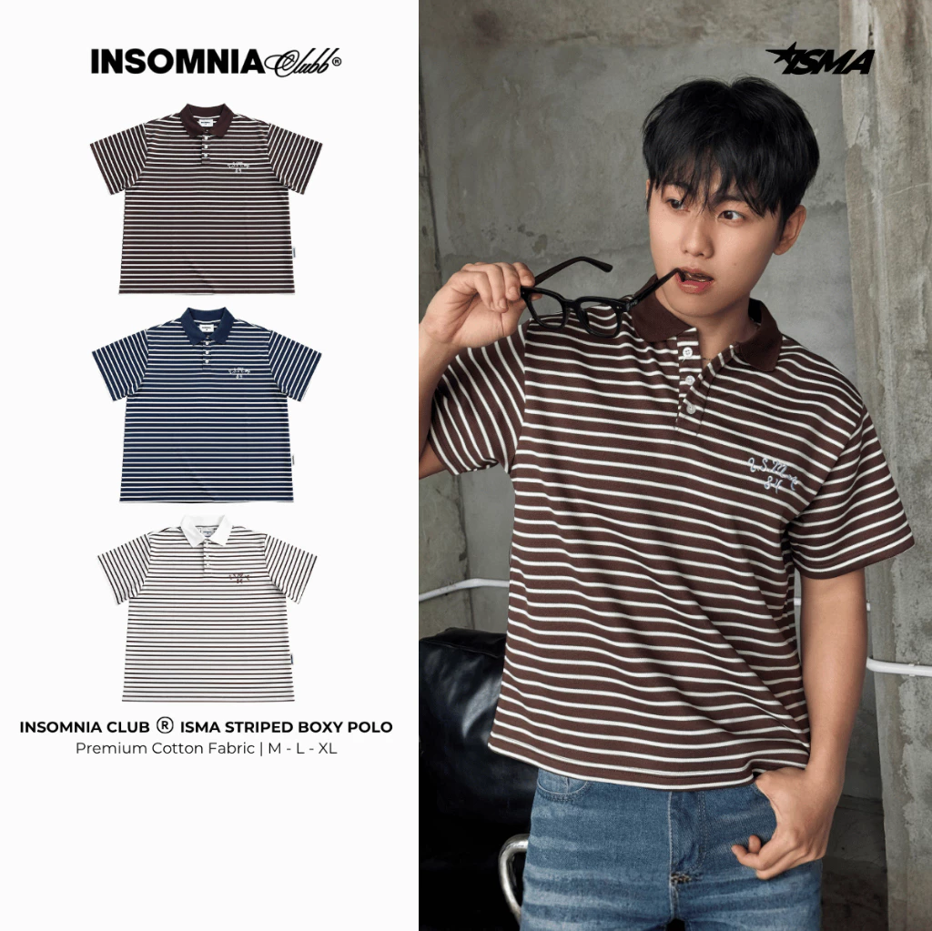 [NEW ARRIVAL] Áo Polo Boxy Stripes Thêu "ISMA" INSOMNIA Form Boxy Unisex - TS088