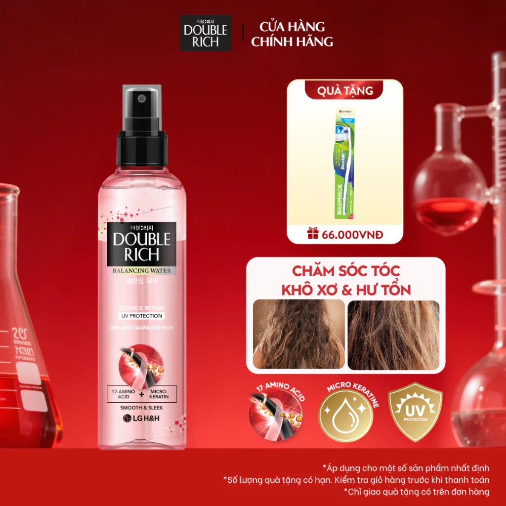 [CHÍNH HÃNG ĐỘC QUYỀN] Nước xịt dưỡng tóc Double Rich chăm sóc tóc Khô sơ và Hư tổn 120ml, giúp tóc suôn mượt vào nếp