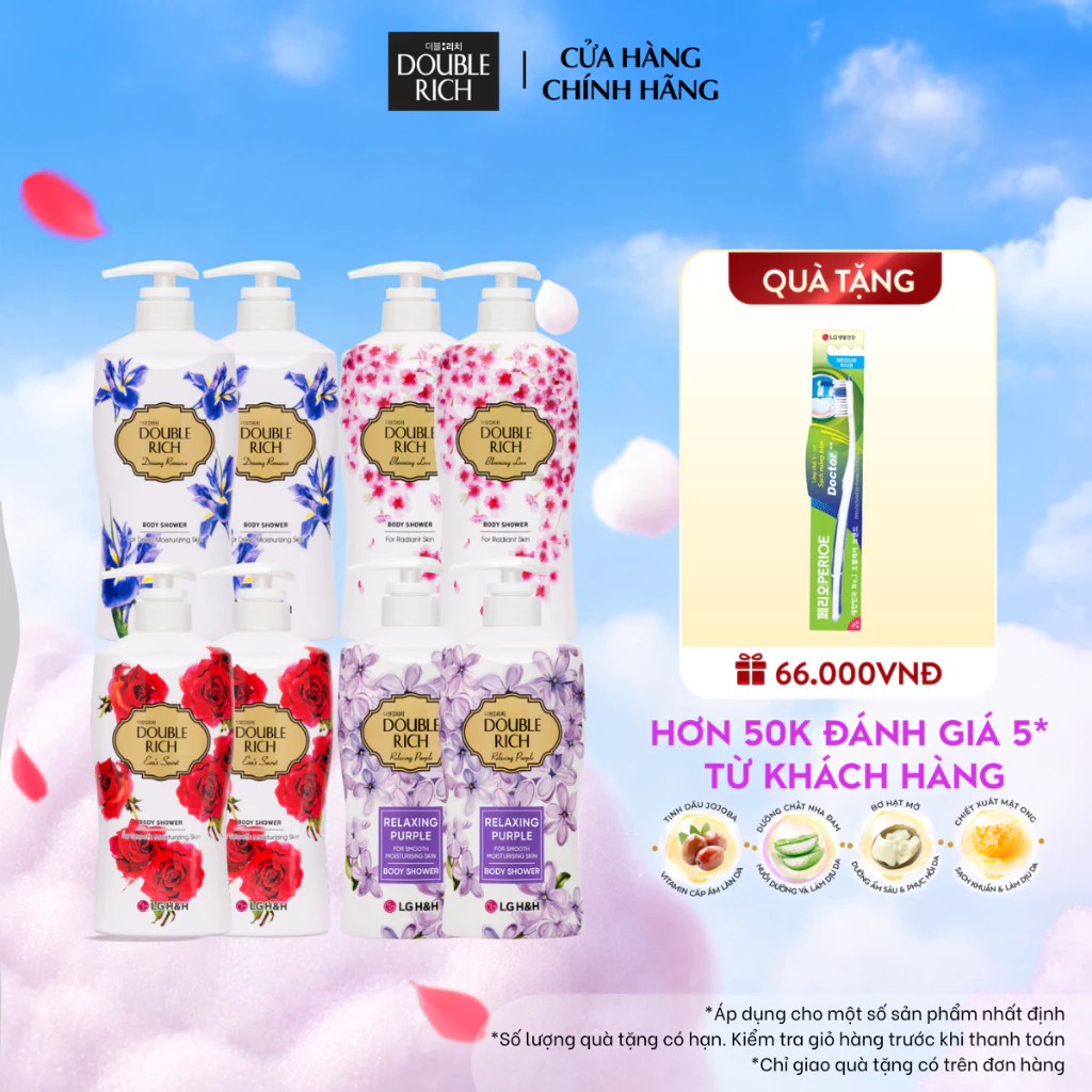 [CHÍNH HÃNG ĐỘC QUYỀN] Combo 2 Sữa Tắm Double Rich Hương Hoa Chiết Xuất Thiên Nhiên Dưỡng Ẩm, Làn Da Mịn Màng 800g