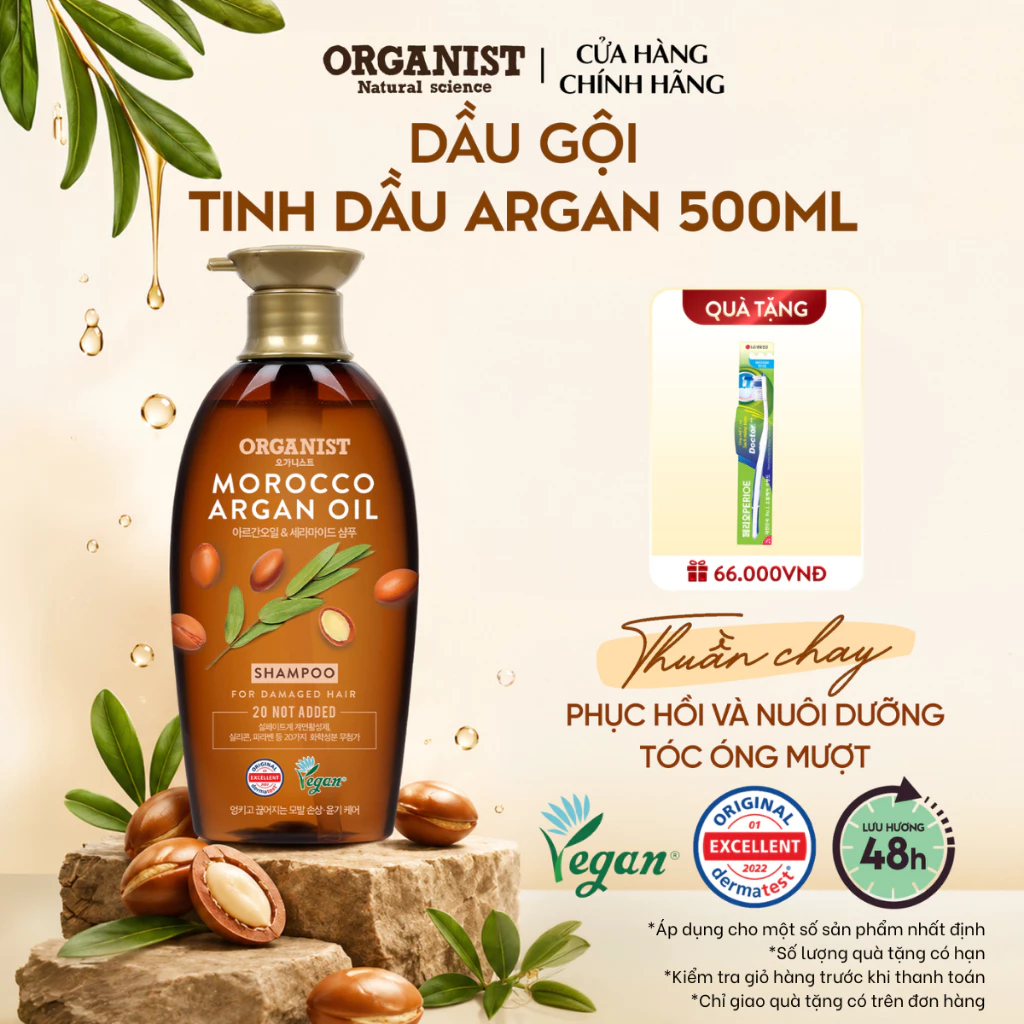 [CHÍNH HÃNG ĐỘC QUYỀN] Dầu gội thuần chay Organist tinh dầu Morocco Argan chăm sóc tóc hư tổn, chẻ ngọn 500ml
