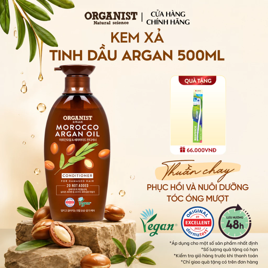 [CHÍNH HÃNG ĐỘC QUYỀN] Dầu xả thuần chay Organist tinh dầu Morocco Argan chăm sóc tóc hư tổn, chẻ ngọn 500ml