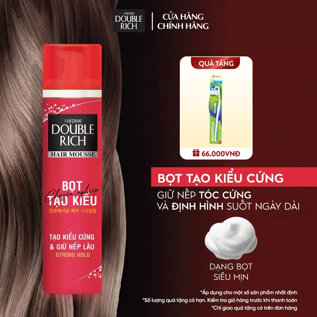 [CHÍNH HÃNG ĐỘC QUYỀN] Bọt tạo kiểu tóc Double Rich tạo phồng và giữ nếp cứng cho tóc 150ml