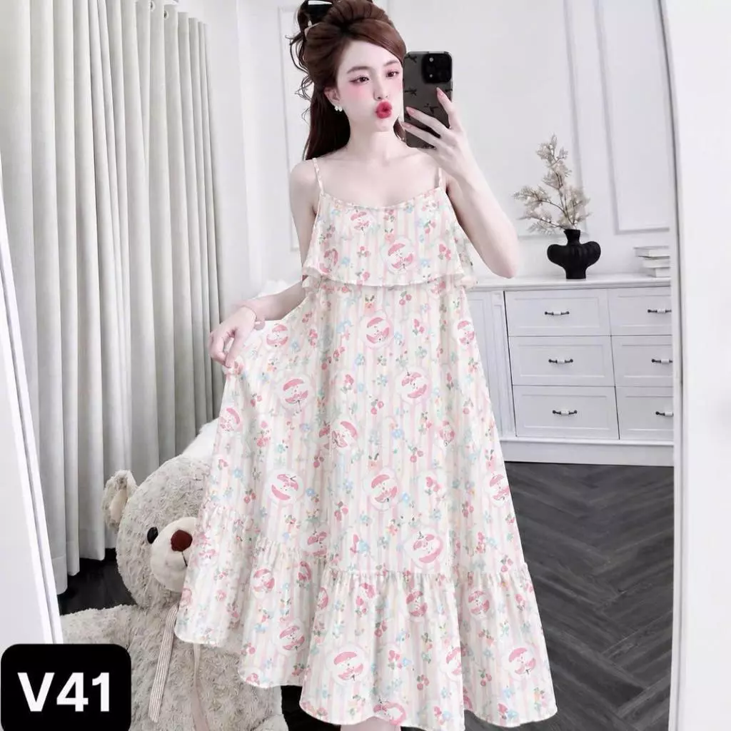 Mã V2 Váy Ngủ Hoa Nhí TOLE – Hai Dây Mát Mẻ, Dễ Thương