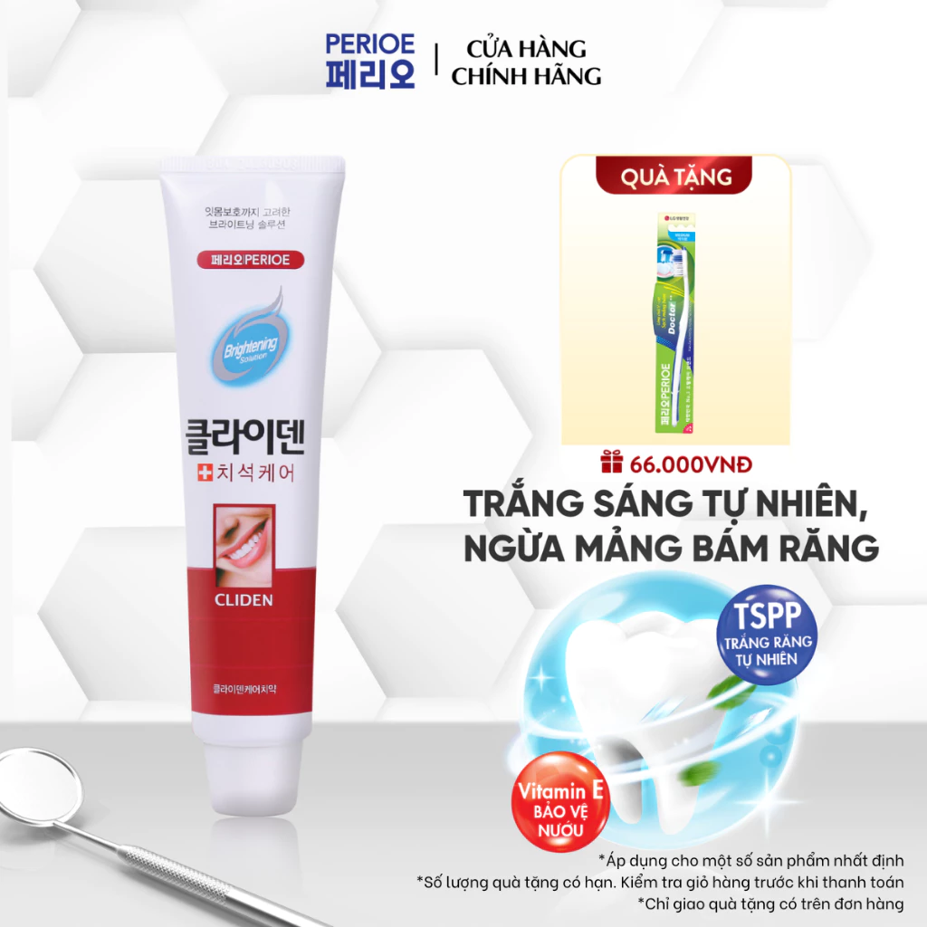 [CHÍNH HÃNG ĐỘC QUYỀN] Kem đánh răng Perioe Trắng sáng, ngừa mảng bám 120g, làm sáng men răng, cho hơi thở thơm mát