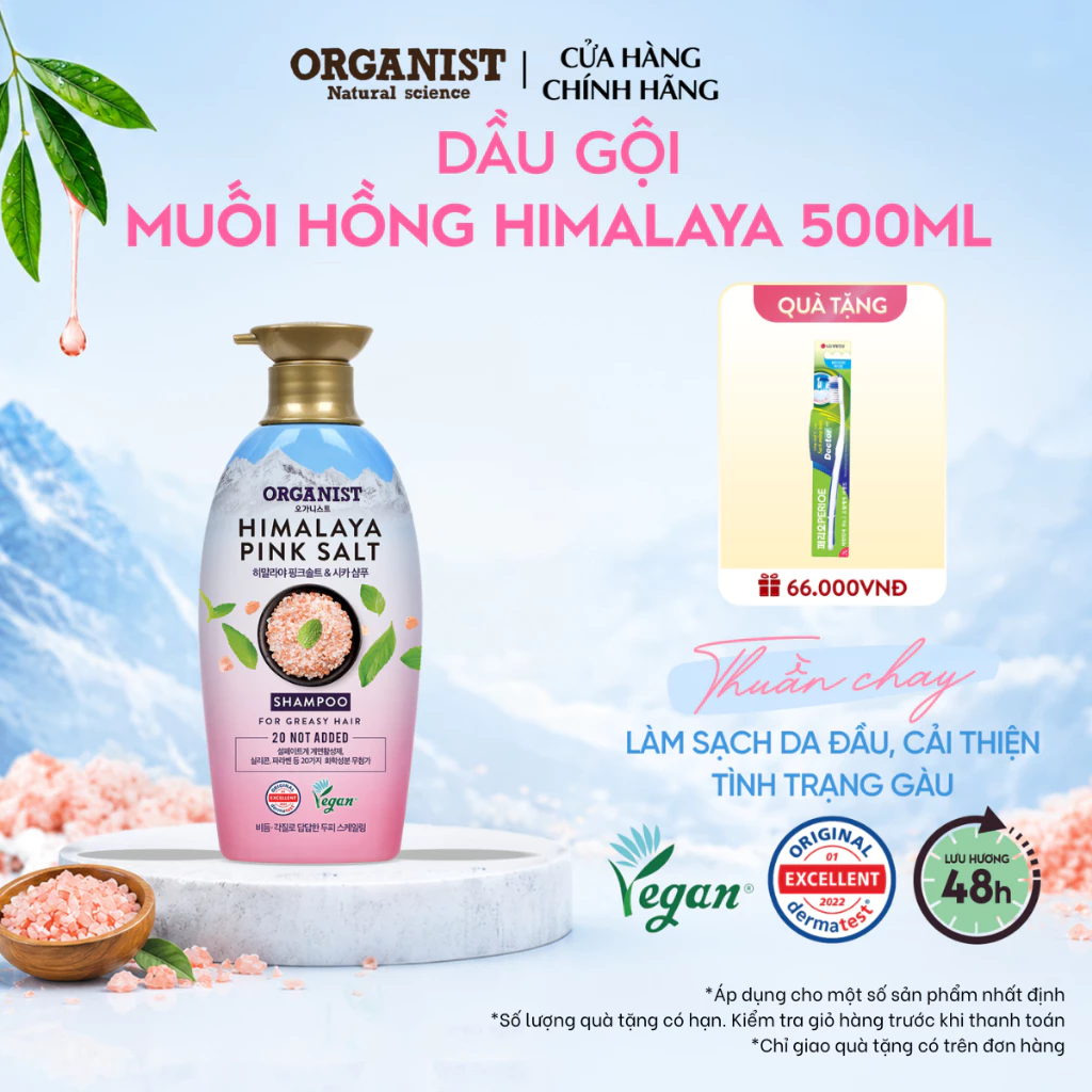 [CHÍNH HÃNG ĐỘC QUYỀN] Dầu gội thuần chay Organist Muối Hồng Himalaya giúp sạch gàu và da chết 500ml, chăm sóc dịu nhẹ
