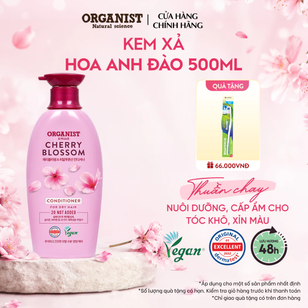 [CHÍNH HÃNG ĐỘC QUYỀN] Dầu xả thuần chay Organist Hương Hoa Anh Đào nuôi dưỡng tóc khô và xỉn màu 500ml