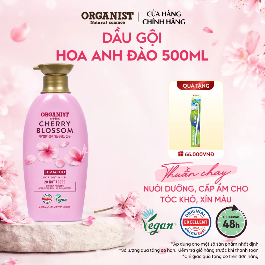 [CHÍNH HÃNG ĐỘC QUYỀN] Dầu gội thuần chay Organist Hương Hoa Anh Đào nuôi dưỡng tóc khô và xỉn màu 500ml