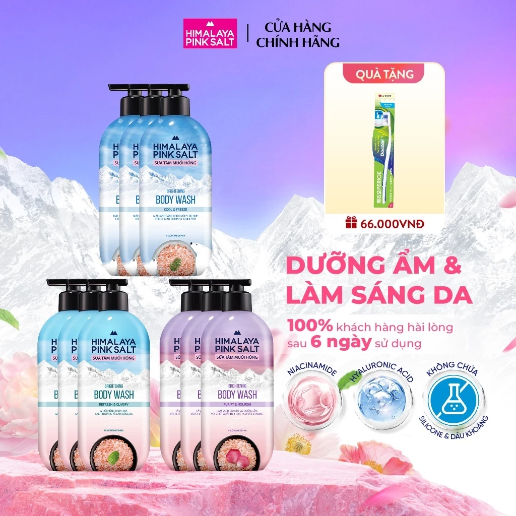 [CHÍNH HÃNG ĐỘC QUYỀN] Combo 3 Sữa tắm Muối hồng Himalaya mát lạnh, sạch sâu và dưỡng ẩm da 500g, lưu hương sảng khoái
