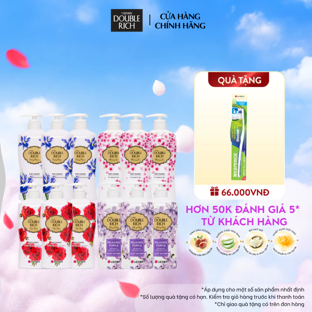 [CHÍNH HÃNG ĐỘC QUYỀN] Combo 3 Sữa tắm Double Rich Hương hoa chiết xuất thiên nhiên dưỡng ẩm, da mịn màng 550g