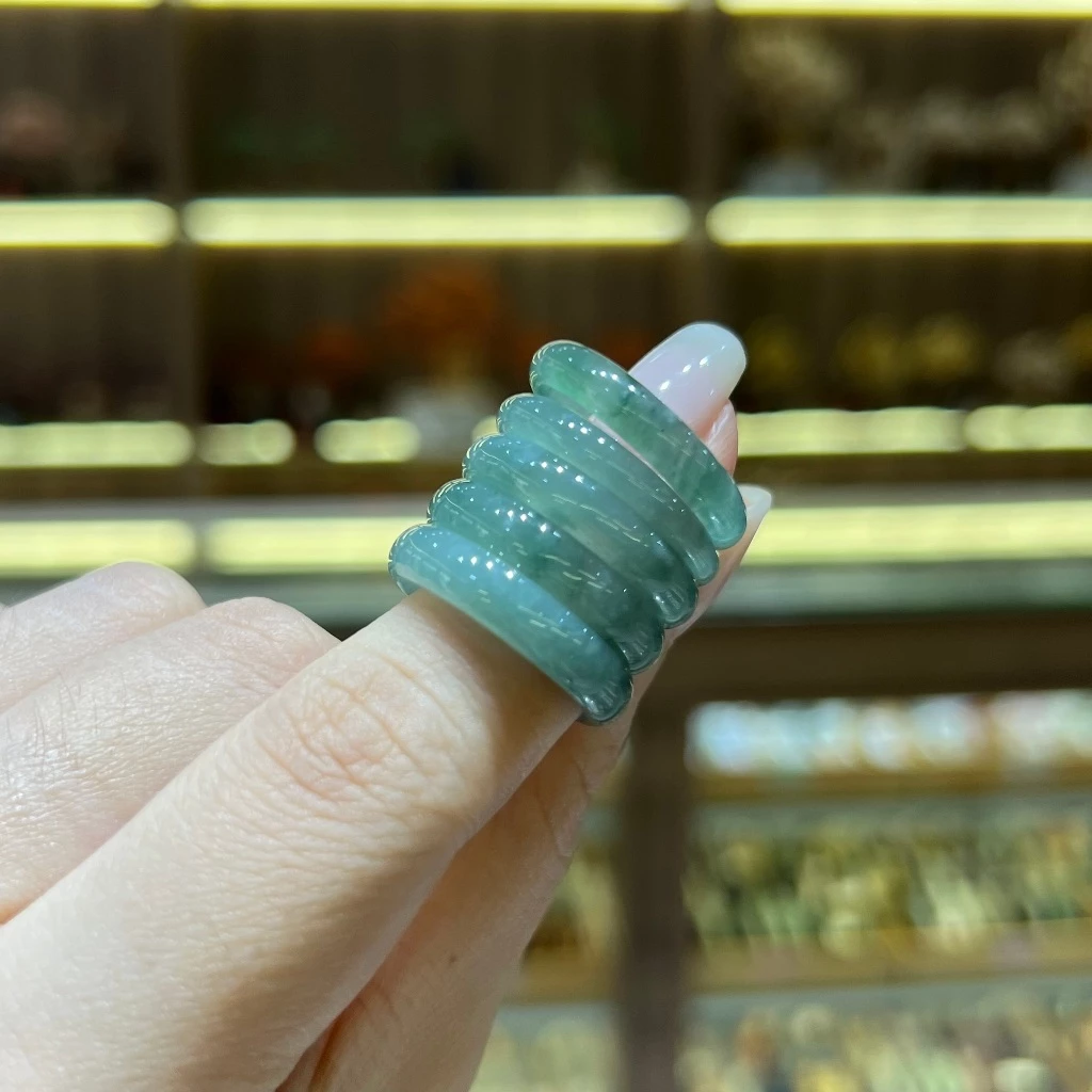 [NLH] Nhẫn Ngọc Lam bản dày 3-5mm chất đá trong có bông tuyết size từ 12 - 20mm (gửi mẫu ngẫu nhiên)