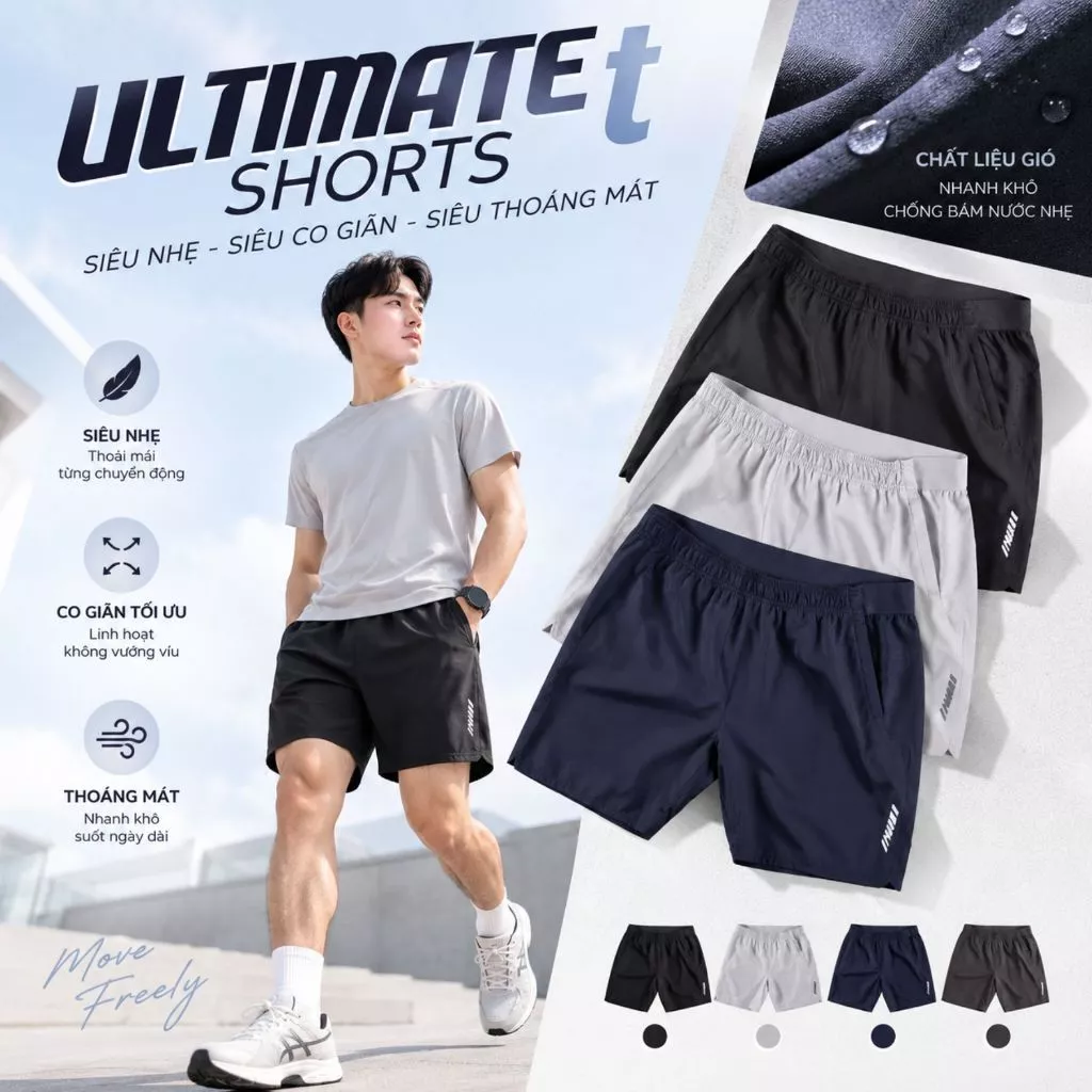 Quần Short nam TORANO ULTIMATE SHORTS  thể thao vải gió basic phối chun cạp, mềm, siêu nhẹ, co giãn tốt FSBW001