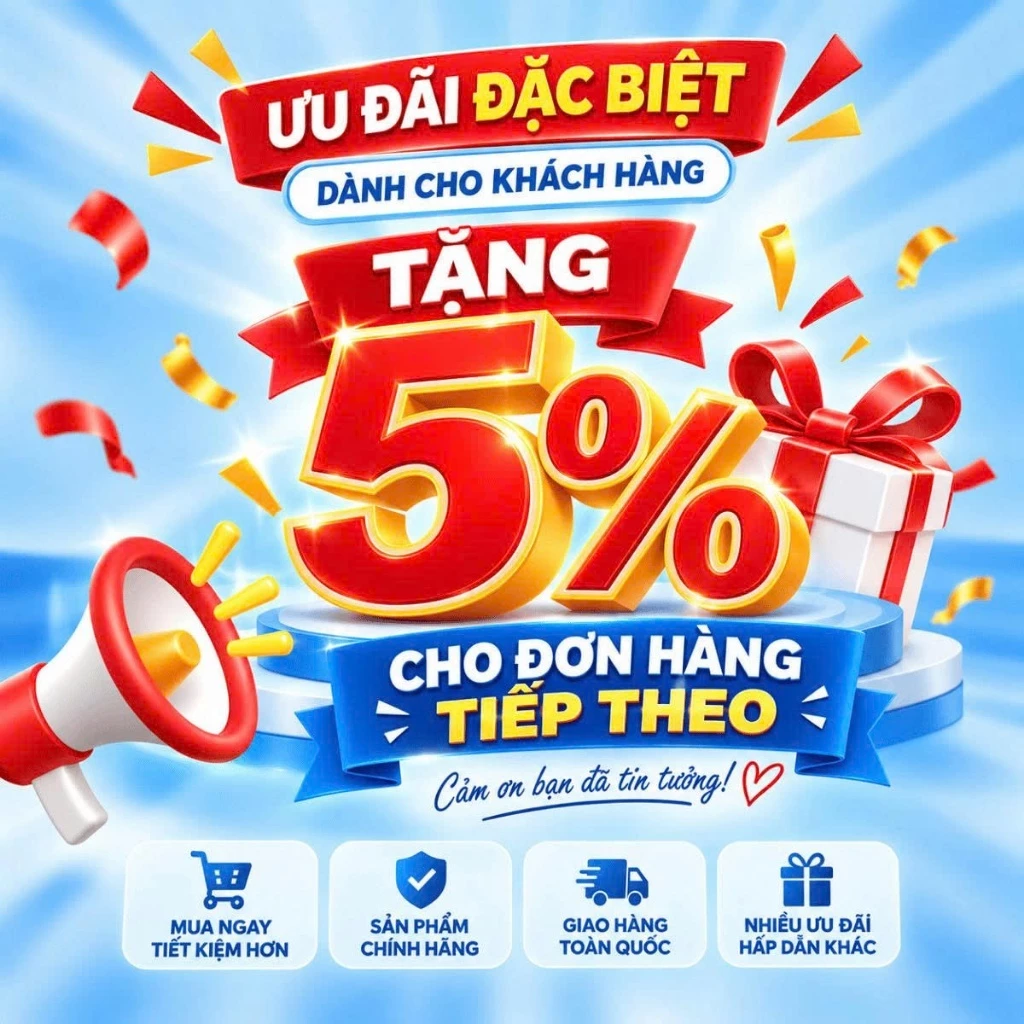 Hộp quà tri ân khách hàng voucher 5% cho đơn hàng tiếp theo đánh giá 5 sao