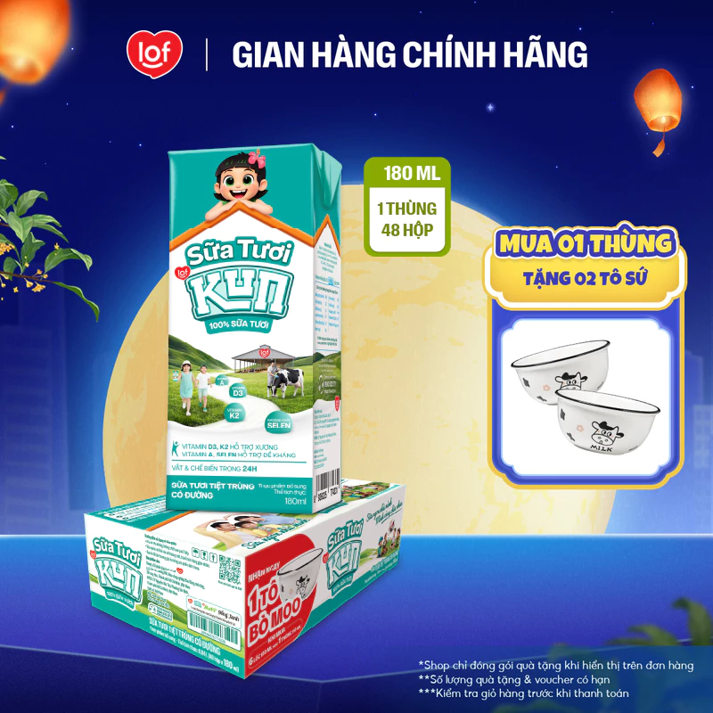 [Giá tốt trong Live] 100% sữa tươi KUN thùng 48 hộp chọn vị x 180ml (bao bì mới hoặc cũ)