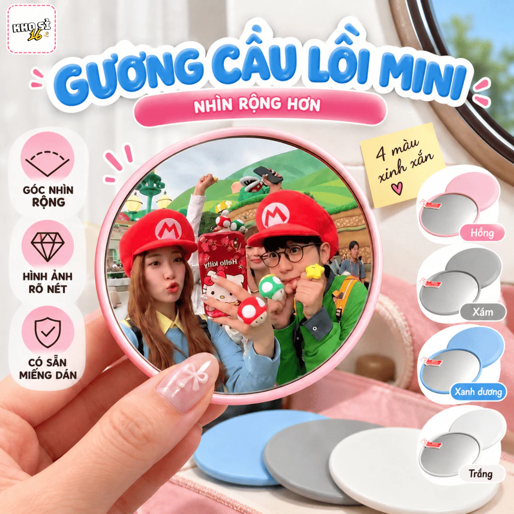 Gương Cầu Lồi Dáng Tròn Hot Trend 9.5cm, Gương Mini Cầm Tay Nhỏ Gọn Nhiều Màu Phong Cách Hàn Quốc_khosi16-GL02
