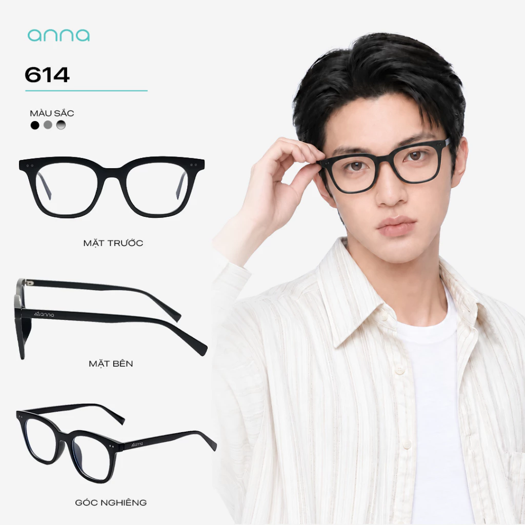 Gọng kính thời trang nam nữ ANNA dáng vuông chất liệu nhựa unisex cá tính 614