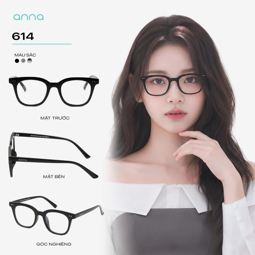 Gọng kính thời trang nam nữ ANNA quốc dân dáng vuông chất liệu nhựa unisex cá tính A00247