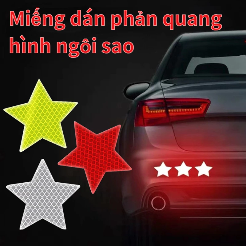 Bộ 10 miếng dán phản quang hình ngôi sao dùng cho xe máy và ô tô cảnh báo ban đêm.