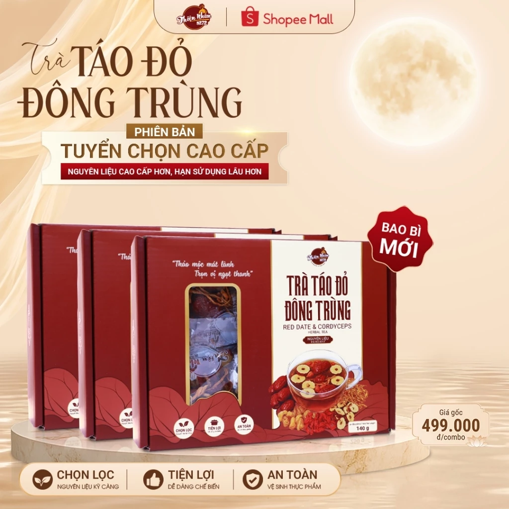 [Combo 3 Hộp] Nguyên Liệu Trà Táo Đỏ Đông Trùng Với Nguyên Liệu Được Tuyển Chọn- Số Lượng 15 Túi/ Hộp