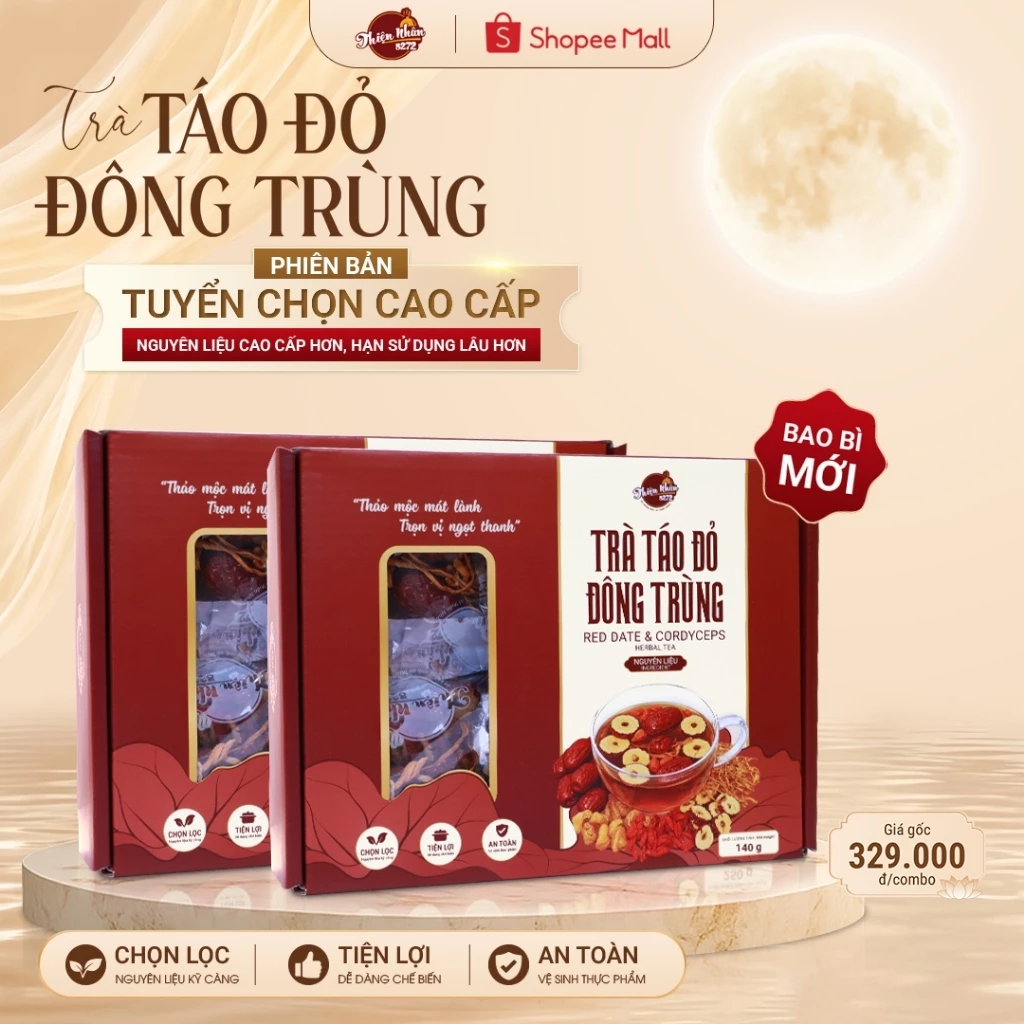 [Combo 2 Hộp] Nguyên Liệu Trà Táo Đỏ Đông Trùng Với Nguyên Liệu Được Tuyển Chọn- Số Lượng 15 Túi/ Hộp