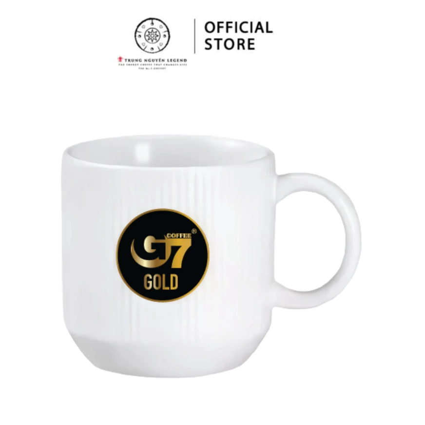 Quà tặng không bán - Ly sứ sọc G7 Gold màu trắng men sứ