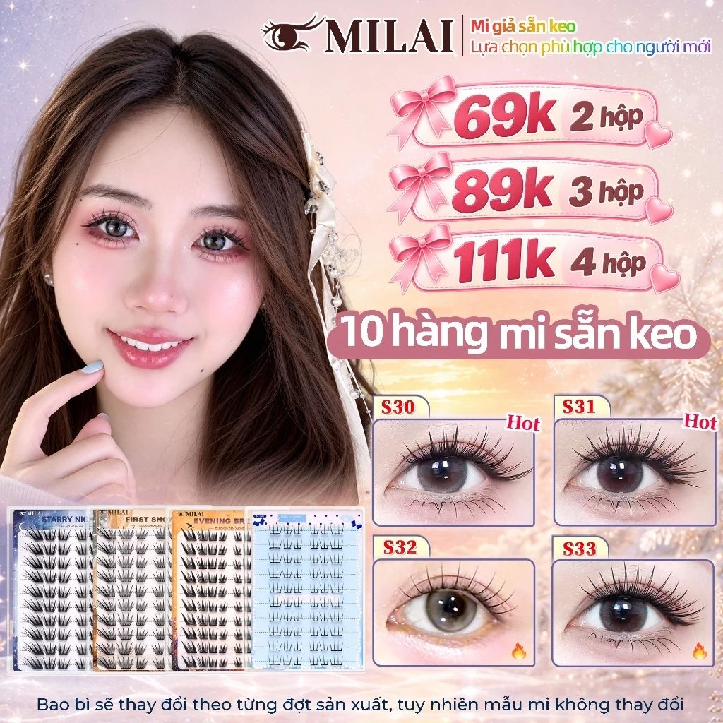 (Hàng mới)MILAI Mi giả sẵn keo 10 hàng mẫu mới, mi giả tự dính không cần keo, tự nhiên, cong đẹp, dễ gắn cho người mới