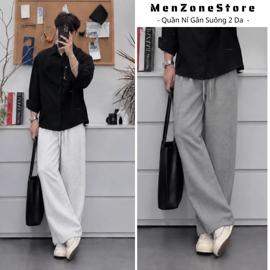 Quần Nỉ Gân Dáng Suông Ống Đứng,Tôn Dáng Đễ Mix Đồ, Chất Liệu Cotton Mềm Mịn Thoải Mái, Nỉ 2 Da MenZone