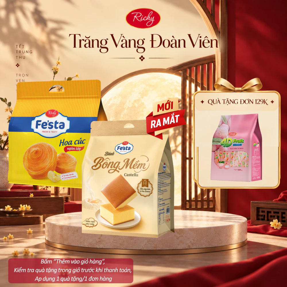 [HỎA TỐC HN][Quà Tặng Đơn 129k] Combo 2 Túi Bánh Mì Hoa Cúc Ngàn Lớp Richy Festa Bơ Trứng Sữa & Bánh Castella Bông Mềm