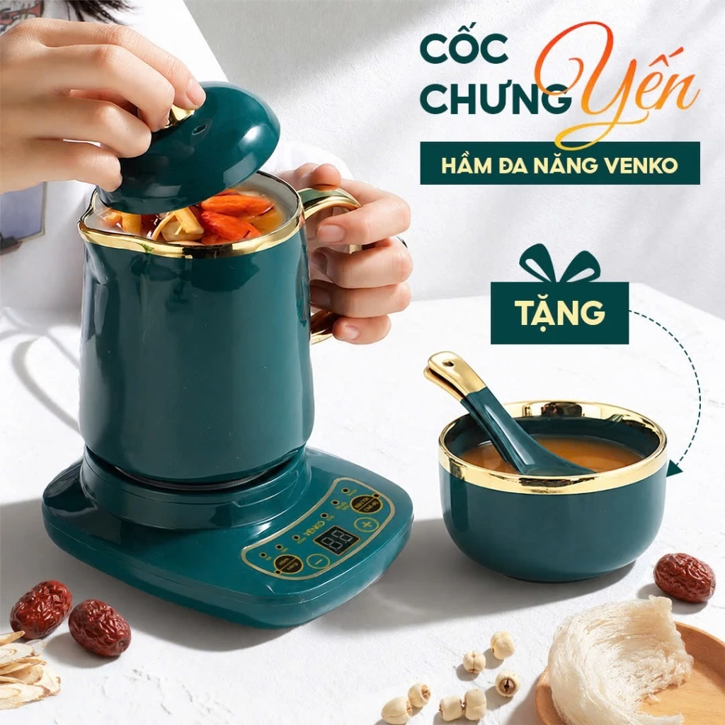 [TẶNG BÁT THÌA] Cốc Chưng Yến Venko VK-CH568 Đa Năng, Dung tích 500/ 600/ 800ml, Cốc hầm điện