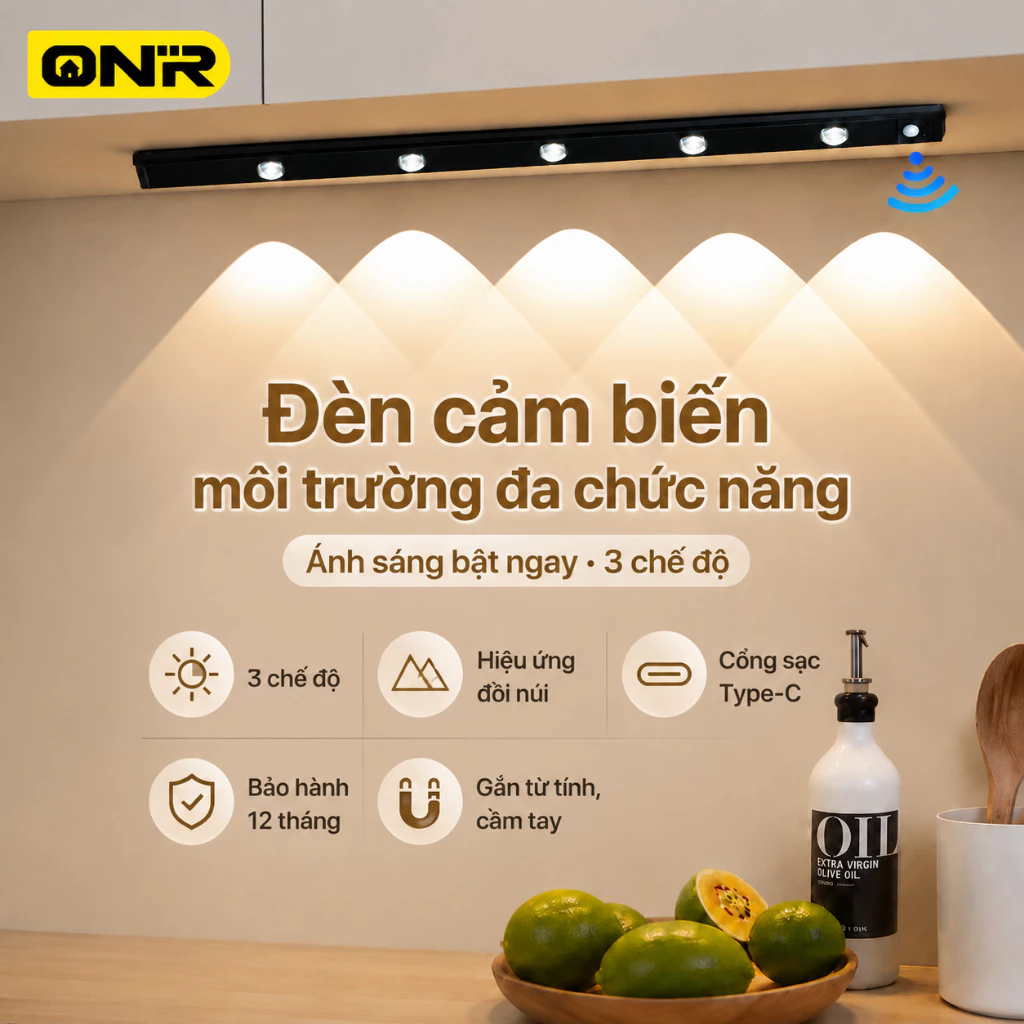 Đèn LED Cảm Ứng Thông Minh, Đèn Cảm Biến Chuyển Động, Đèn Tủ Bếp Nam Châm, Sạc USB Type-C