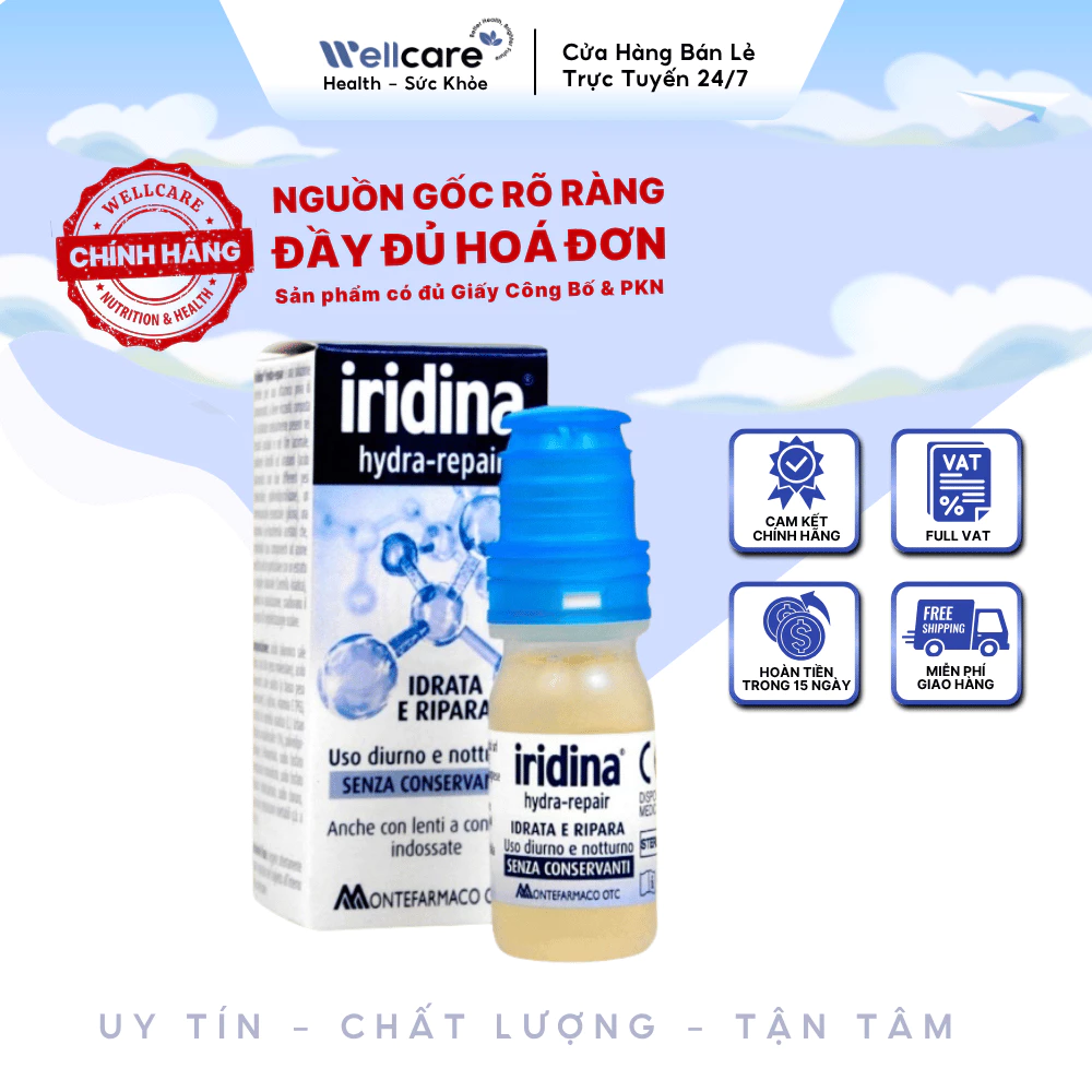 [✨CHÍNH HÃNG] Nước mắt nhân tạo Iridina chai 10ml giúp giảm mỏi, giữ ẩm và hỗ trợ phục hồi mắt sau phẫu thuật cận