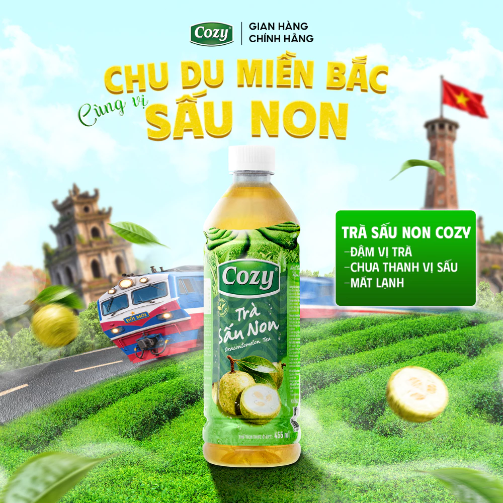 Trà Sấu Non Cozy Chua Dịu Ngọt Thanh Đậm Trà Ngon Rõ Vị Thùng 24 Chai 455ml