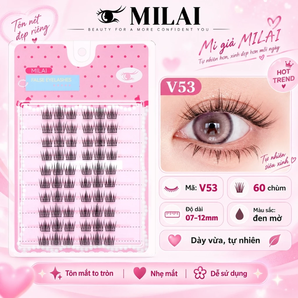 Mi giả không sẵn keo MILAI mã V53 (cần dùng tuýp keo dán mi riêng khi sử dụng)