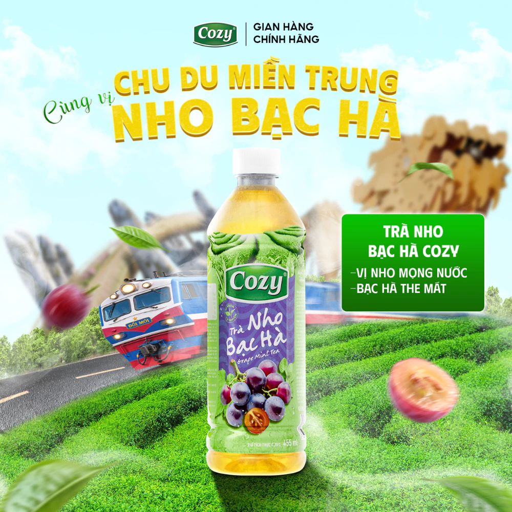 Trà Nho Bạc Hà Cozy Ngọt Thanh Đậm Trà Ngon Rõ Vị Thùng 24 Chai 455ml