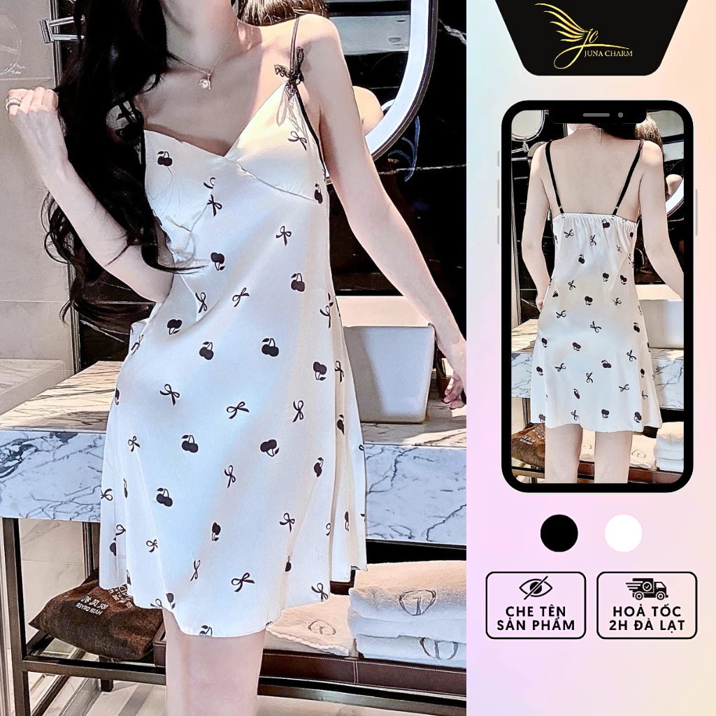 Váy Ngủ 2 Dây, Đầm Ngủ Họa Tiết Xinh Xắn JUNA Freesize Thời Trang Đồ Ngủ Dành Cho Nữ, Chất Vải Lụa Tơ Cao Cấp/SP65A
