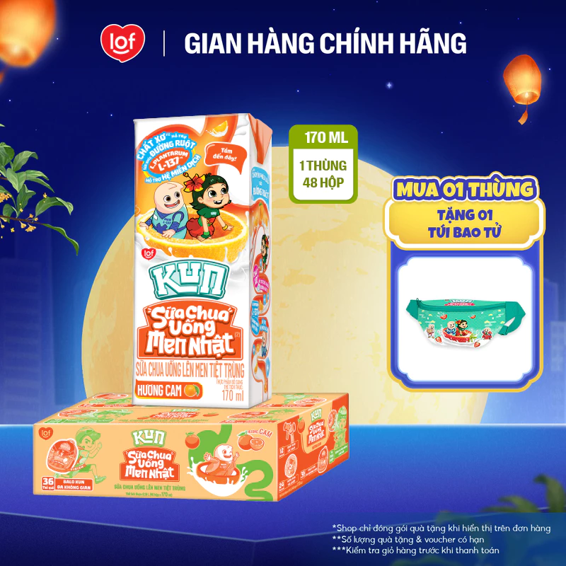 Sữa chua uống KUN hương cam thùng 48 hộp x 170ml