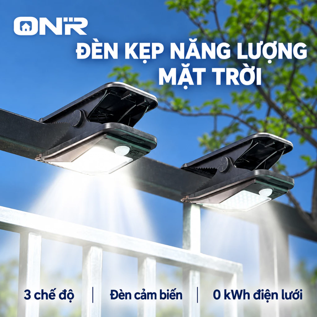 Đèn Năng Lượng Mặt Trời ONR Dạng Kẹp 45 LED, Cảm Biến Chuyển Động, 3 Chế Độ, Chống Mưa, Sân Vườn
