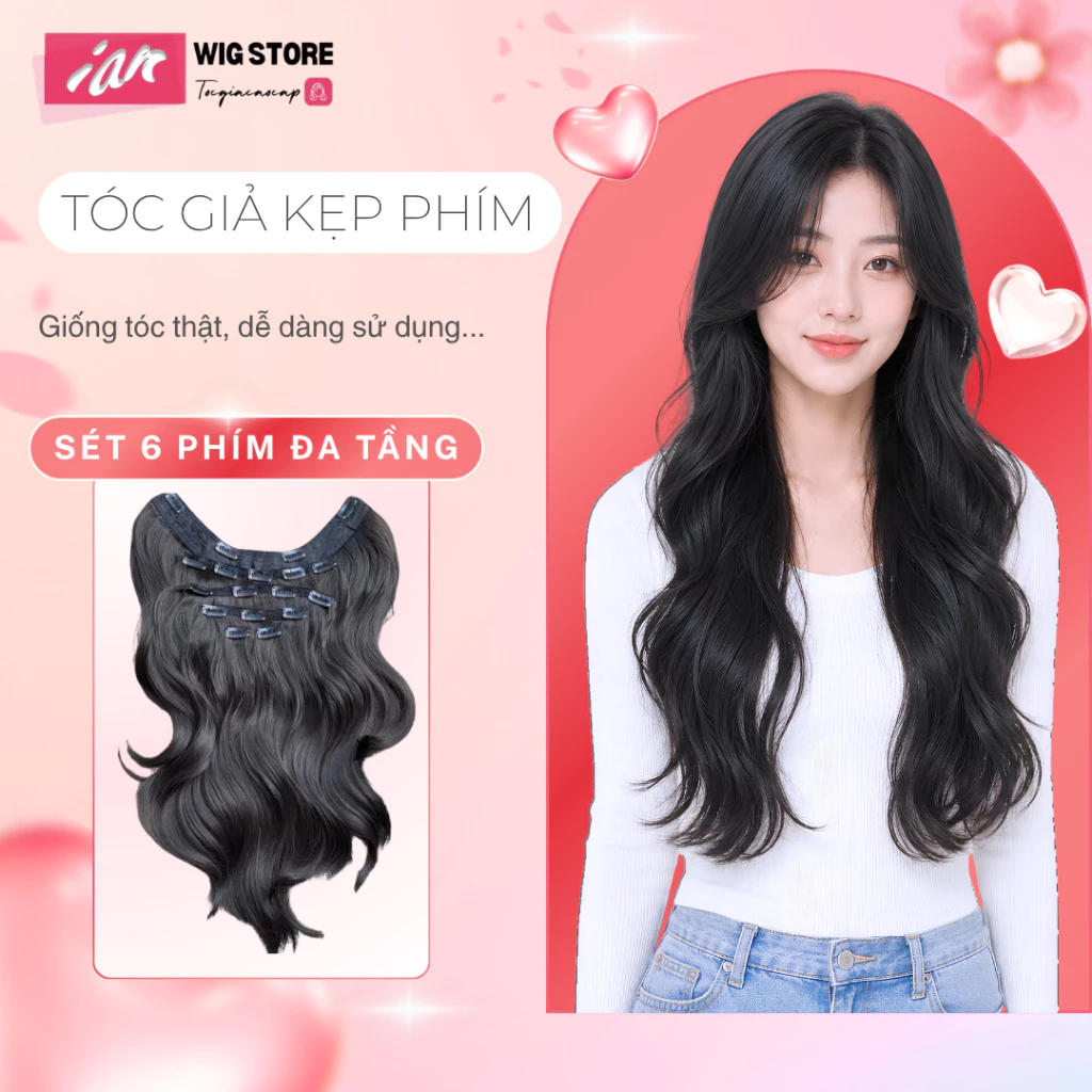 Tóc Kẹp 6 Phím iAn, Tóc Giả Kẹp iAn,Tóc 6 phím thẳng, xoăn, sóng trục, song lơi độ dài 40-50cm