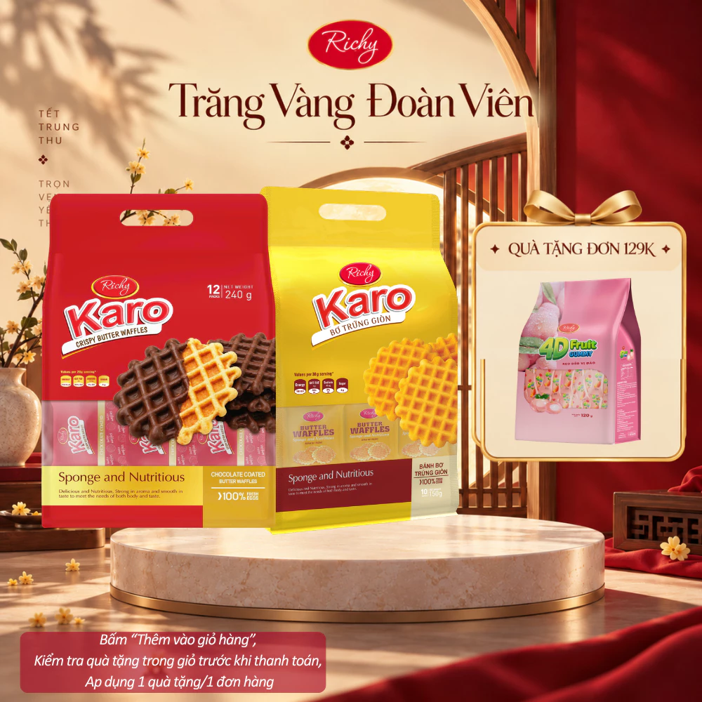 [HỎA TỐC HN] [Quà Tặng Đơn 129k] Combo 2 Túi Bánh Karo Richy Bơ Trứng Giòn 150g & Karo Giòn Phủ Socola 240g