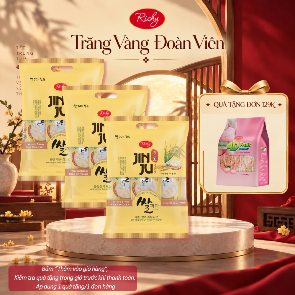 [[HỎA TỐC HN] [Tặng Quà Đơn 129k] Combo 3 Túi Bánh gạo Richy Hàn Quốc gói - 303g Bánh Gạo Ngọt Giòn Bánh Ăn Vặt