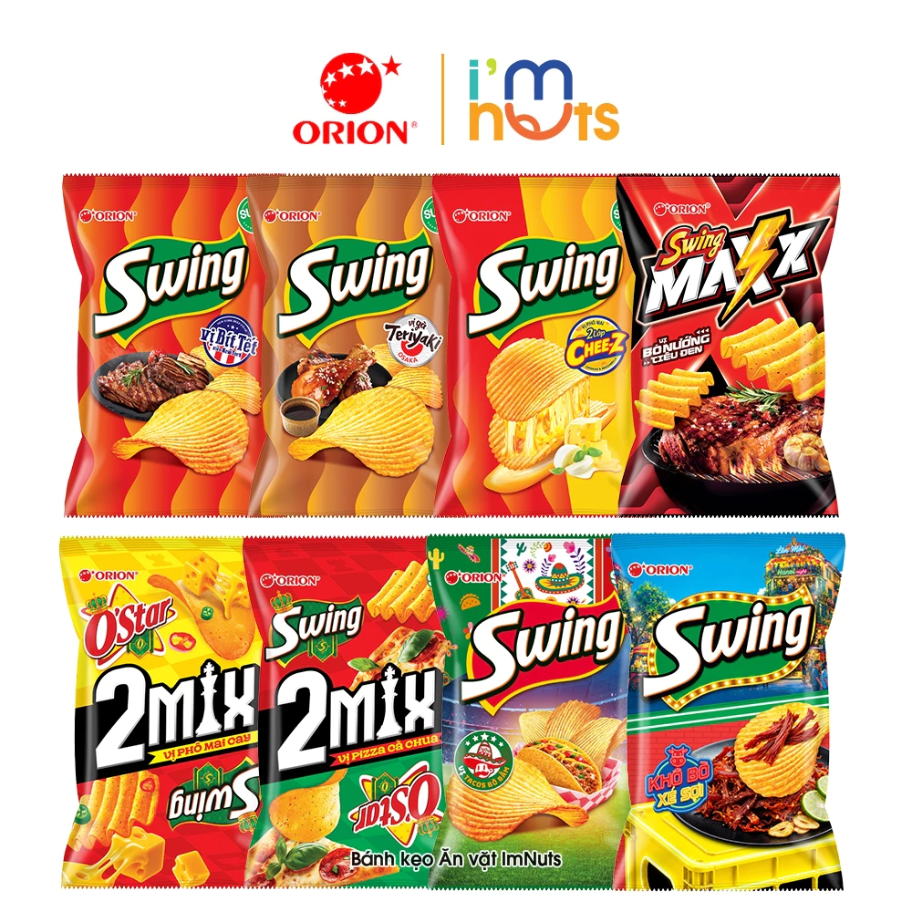 Combo 5 Gói Bánh Snack Khoai Tây Swing Orion Đủ Vị Gói Nhỏ Và Gói Lớn