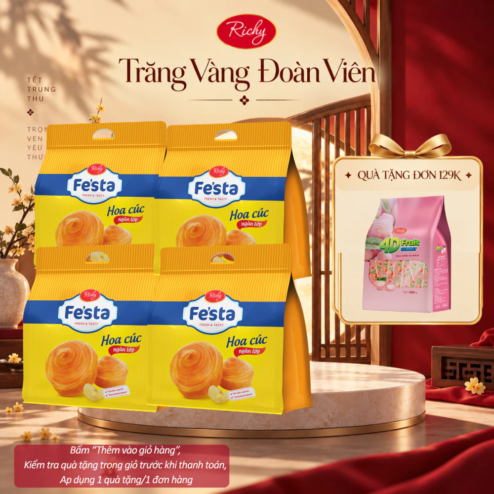 [HỎA TỐC HN] [Quà Tặng Đơn 129k] Combo 4 Túi Bánh Tươi Festa Hoa Cúc Ngàn Lớp Vị Nguyên Bản Bơ Trứng Sữa & Việt Quất