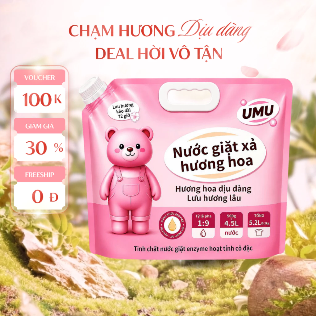 Nước Giặt UMU Đậm Đặc Thơm Lâu Sạch Sâu, Khử Mùi, Lưu Hương Tốt Cho Quần Áo Dung Tích 5,2L